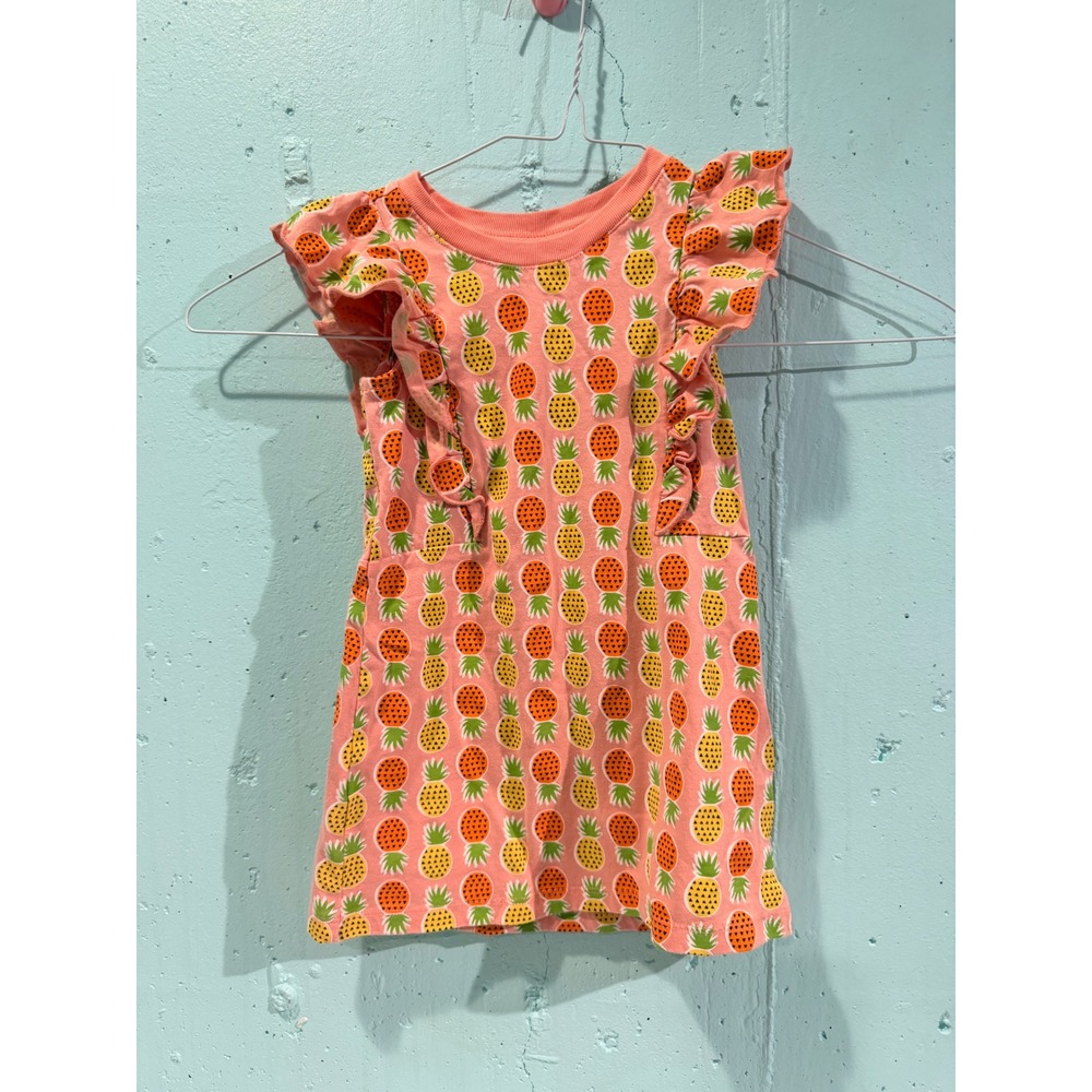 Tea Collection Pink Pineapple‎ Ruffle Dress Kids Size 2 Cotton Jersey Sleeveless